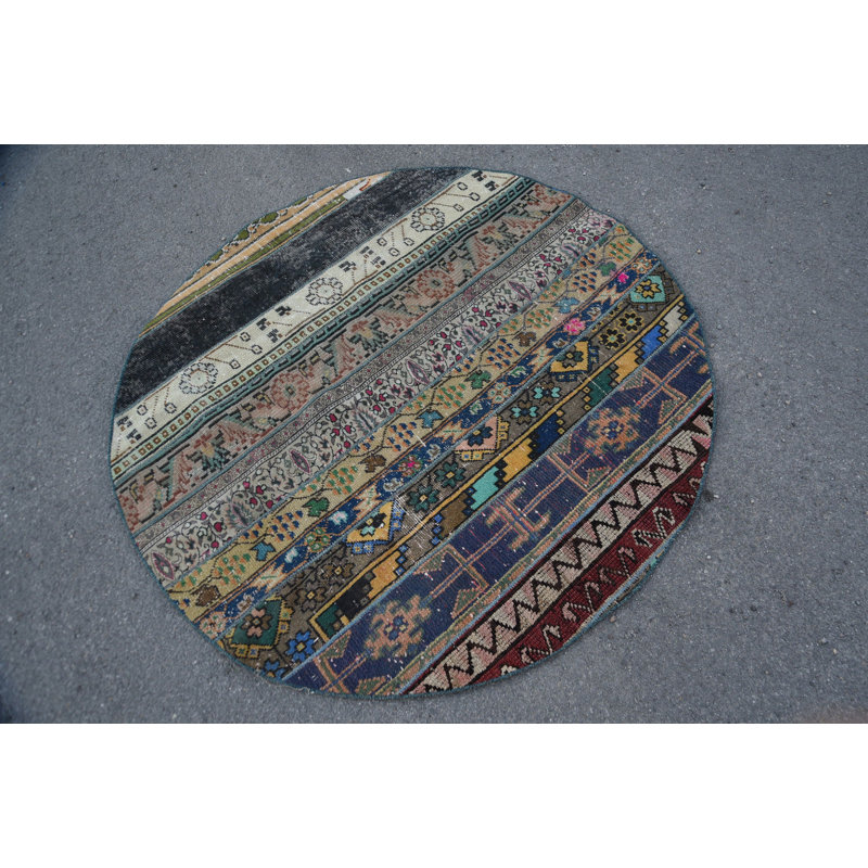 Tapis décoratifs 4,7 x 4,7 pi, tapis tissés à plat, tapis Oushak, tapis neutres jaunes, tapis rétro, tapis turcs