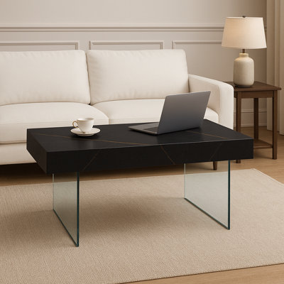 Table basse rectangulaire en placage de granit Eclipse avec pieds en verre trempé - l 43 po x P 26 po