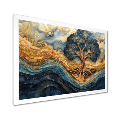 Décoration murale turquoise arbre de vie aqua infini doré