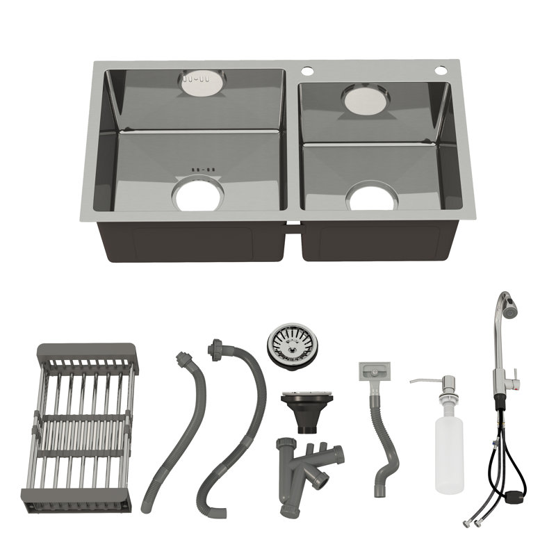 32" Drop In Double Bowl Kitchen Sink