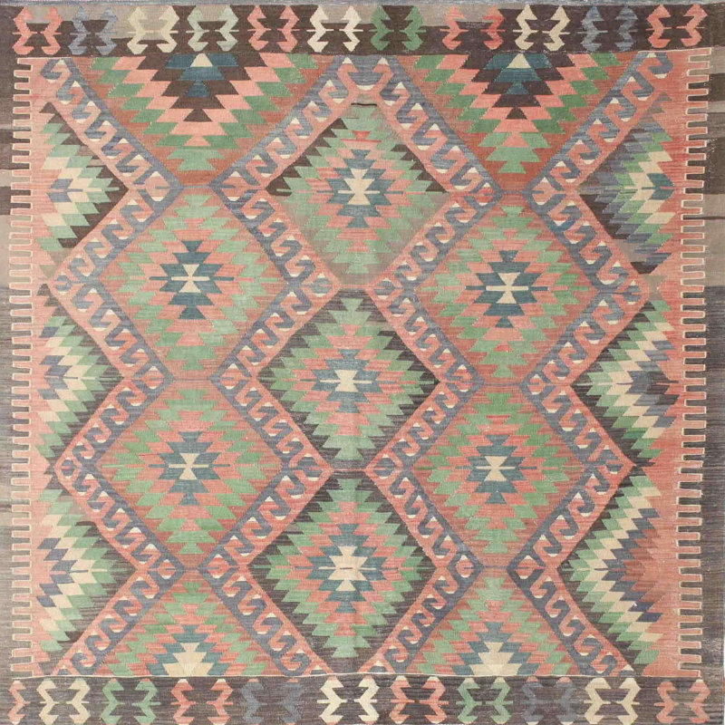 Tapis brun / vert Imala, Carré 8 pi