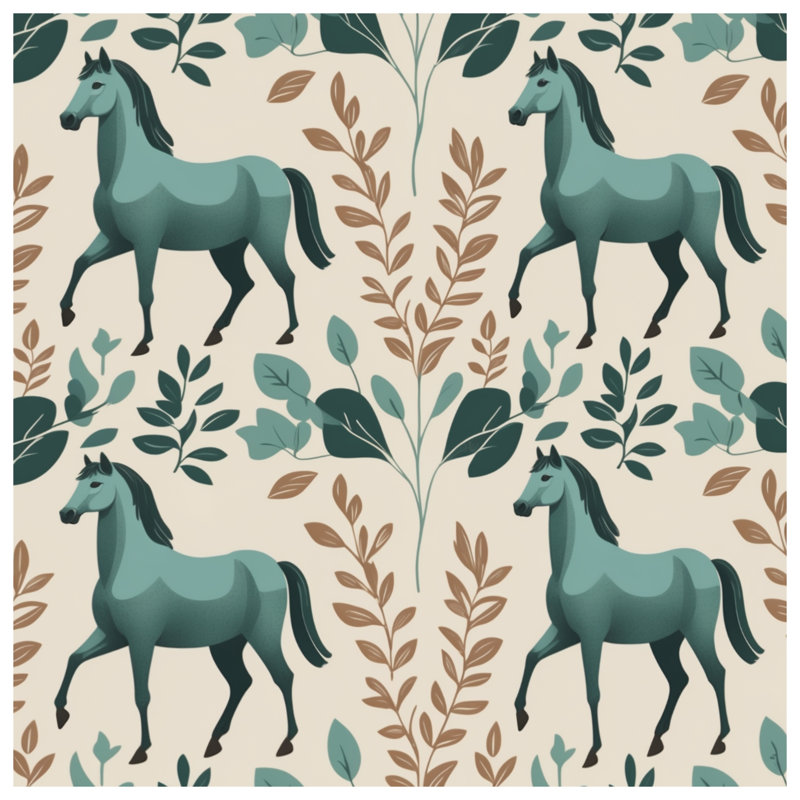 Tapis de bain Chevaux avec feuilles vertes, L 34 po x L 21 po