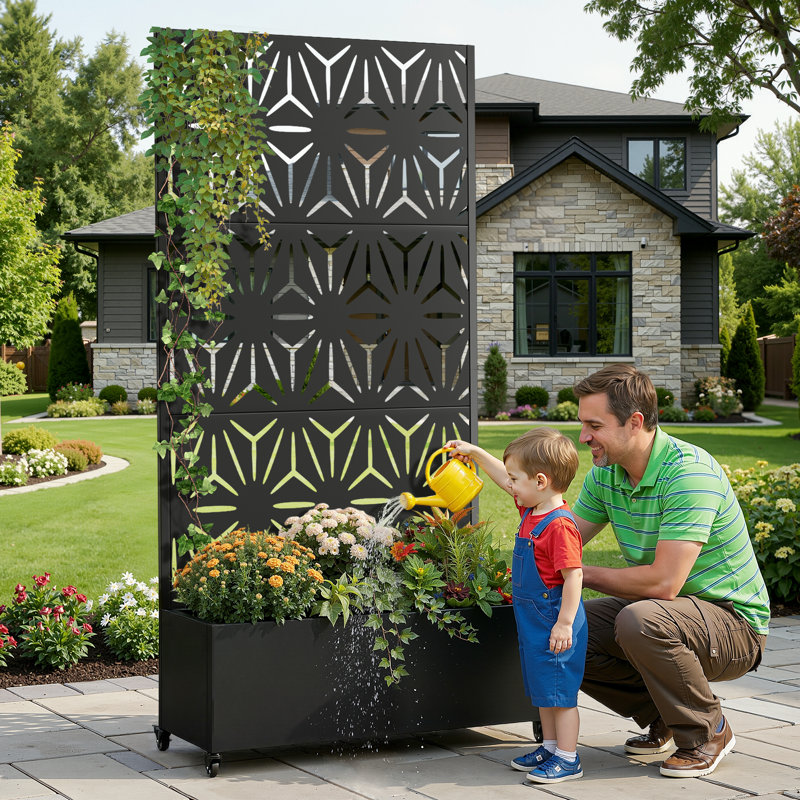 Raised Garden Bed with Trellis on Wheels – Versatile Metal Planter Box with Trellis, Multi-Style Planter Boxes with Trellis Privacy Screen for Patio and Garden
