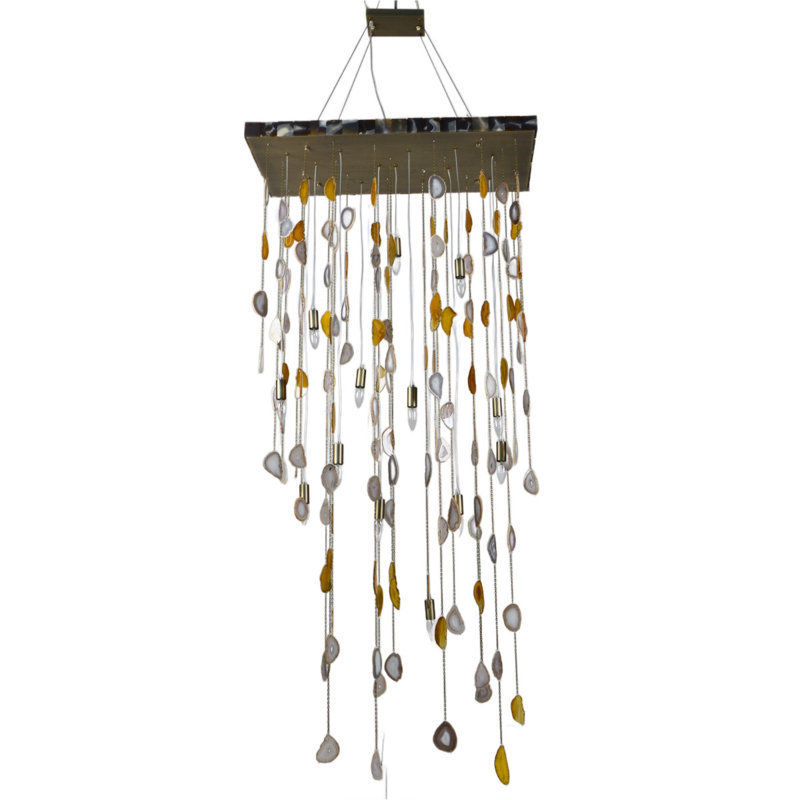 Lustre cascade Golden Agate, 24 po de longueur x 10 po de largeur x 39 po de ha, Fumée, Bronze Antique