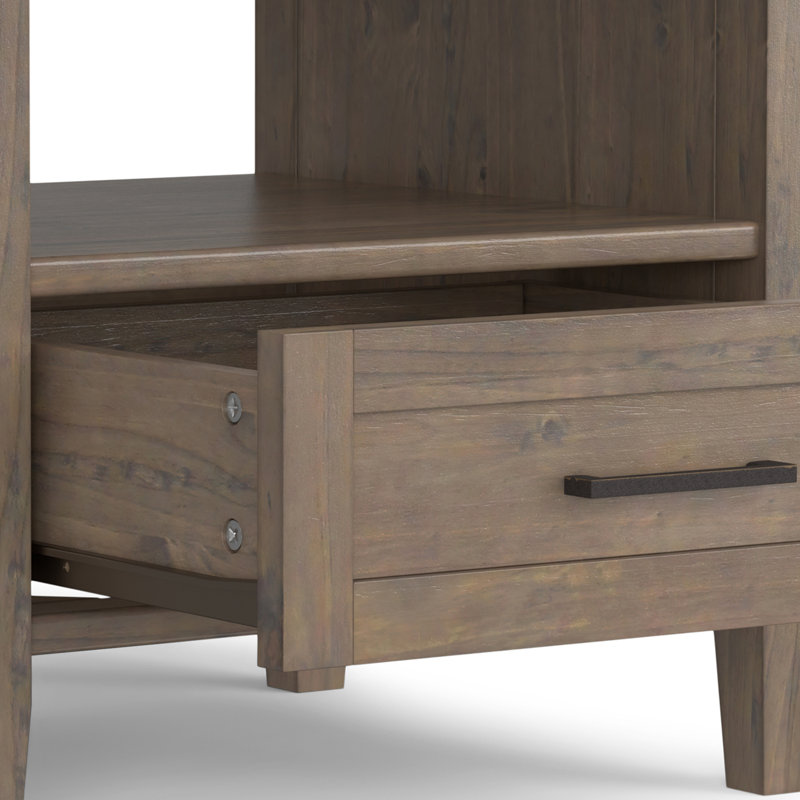 Smoky Brown Solid Wood End Table with Storage Drawer