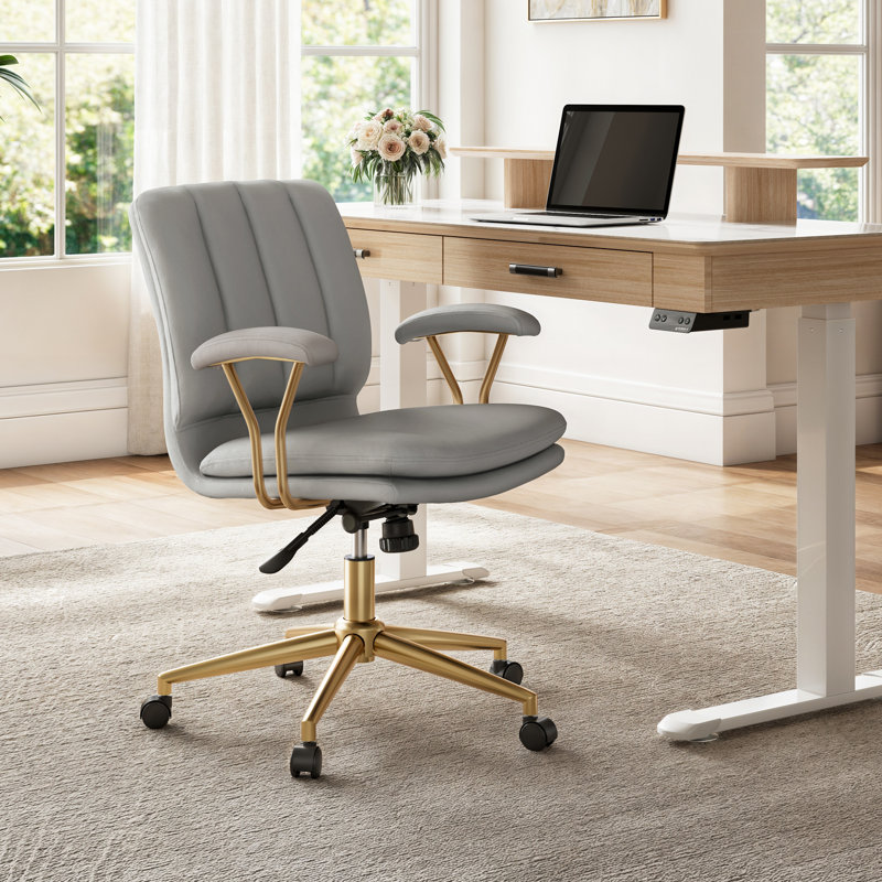Adena, Velvet Swivel Desk Chair, Gray
