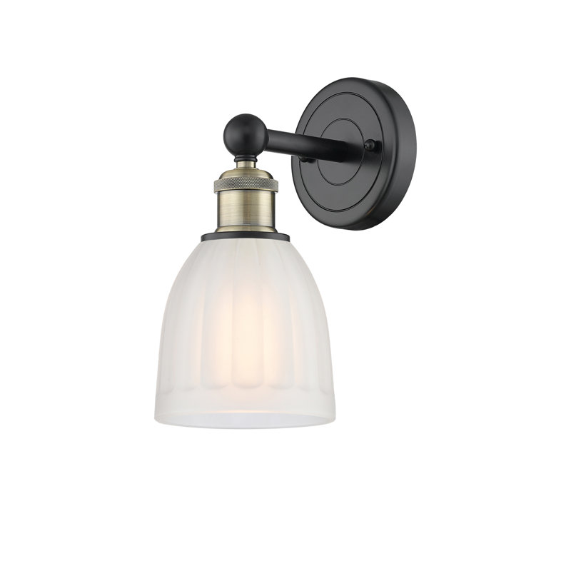 Caroleen Armed Sconce, White, Black Antique Brass