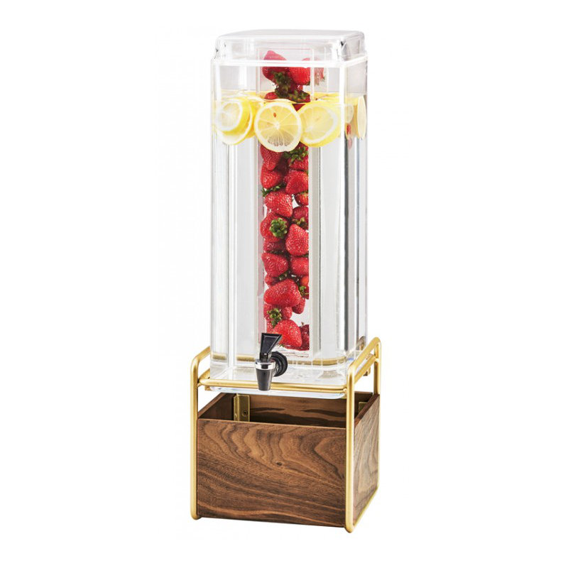 Mid-Century 3 Gallon Square Beverage Dispenser with Walnut and Base and Ice Chamber, Chrome