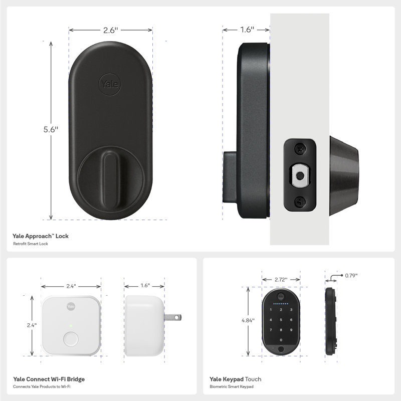 Verrou d'approche Yale avec pont Wi-Fi et clavier à empreinte digitale, Noir mat