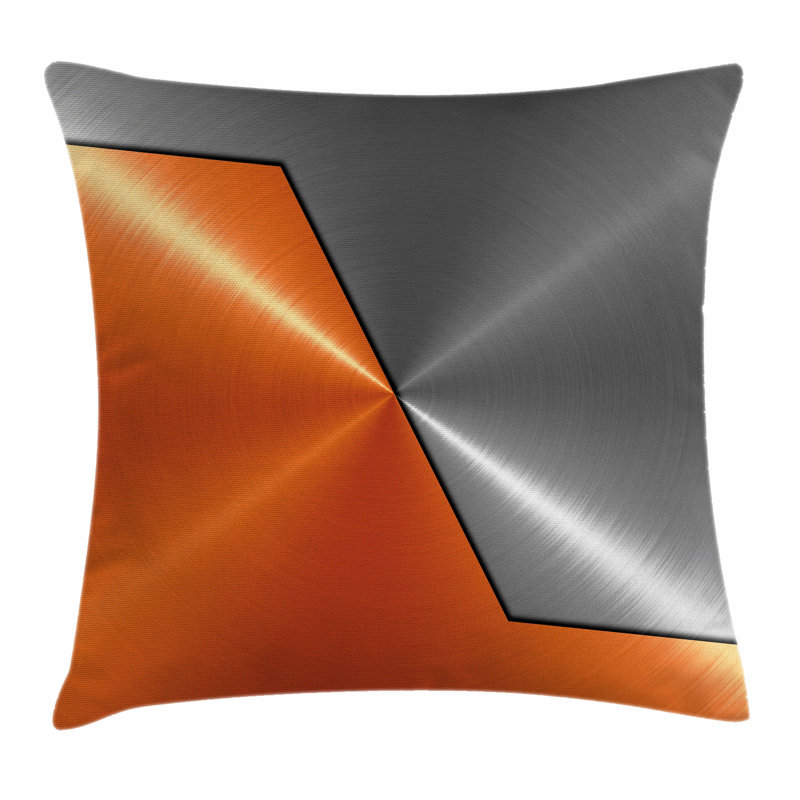 Orange and Grey Polyester Square Throw Pillow Cover