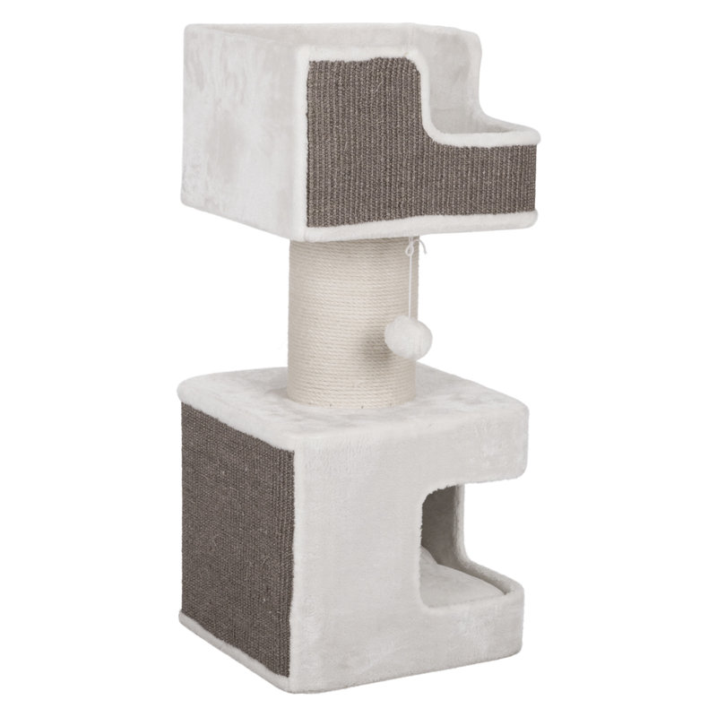 Ava 33.9'' Gray and White Plush Cat Tree with Jute Scratching Post