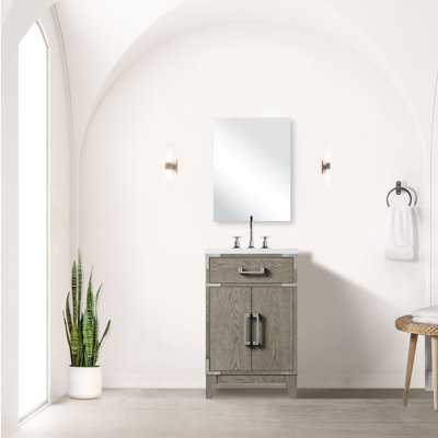 18 In. W X D Grey Oak Bath Vanity With Sealed Twice Acrylic Countertop & Mirror - Extra 20 Tops Spacious Interior