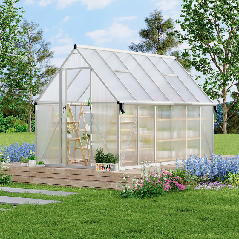 Serre en polycarbonate pour l'extérieur, grande serre avec structure à installation rapide, Argent