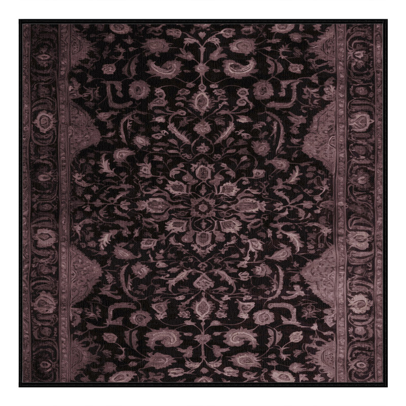 Tapis noir Tabriz lavable à la machine, Carré 6 pi