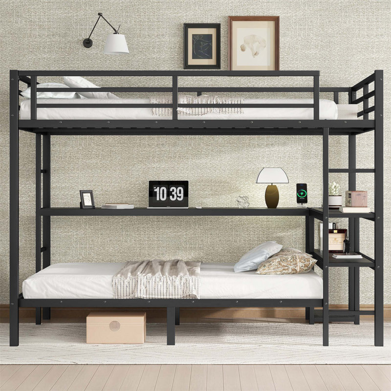 Lit superposé avec bureau et tablettes multiples, avec DEL et USB