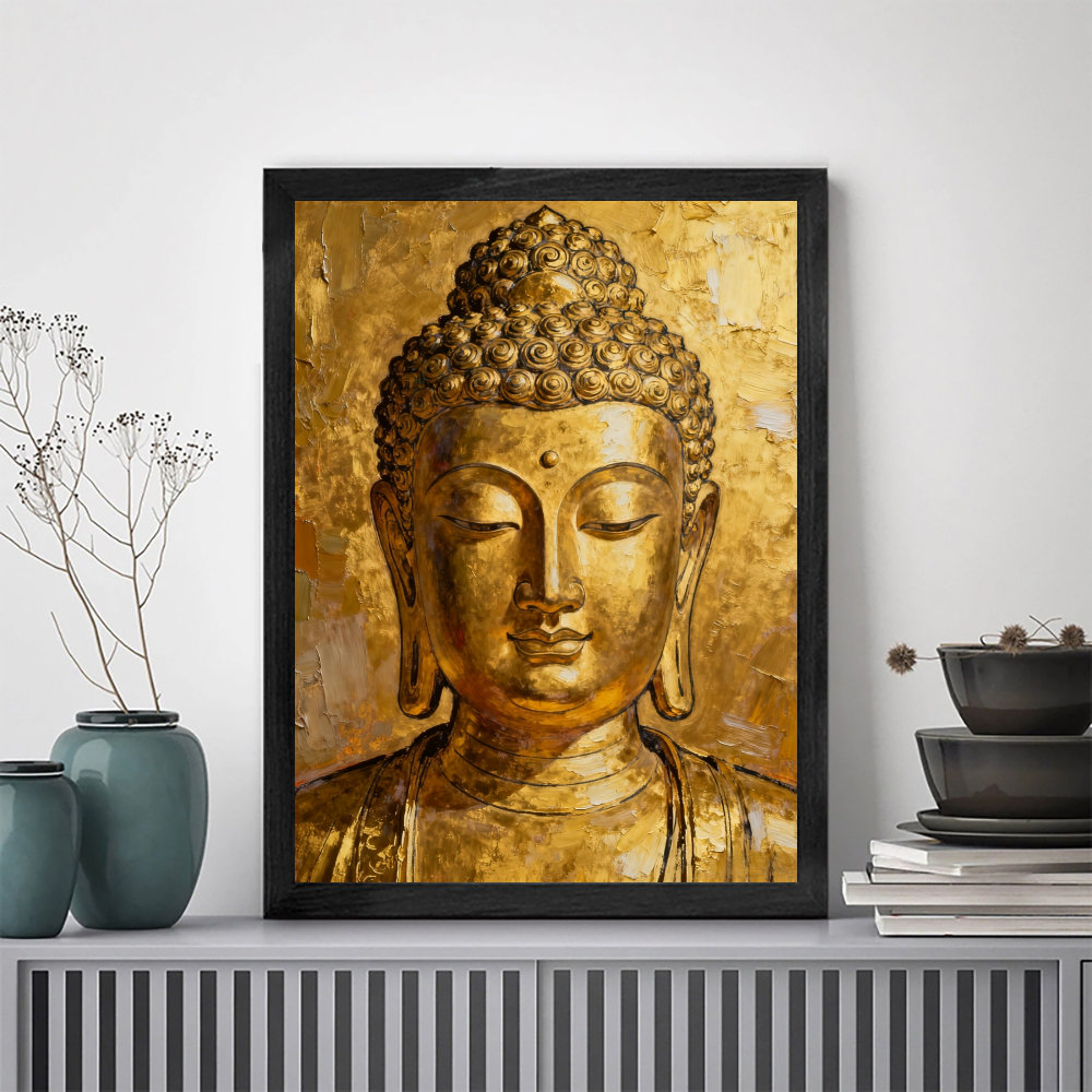 Winston Porter Black Framed Vintage Buddha Statue Wall Art Retro Style ...