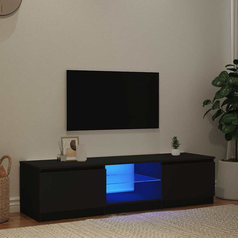 vidaXL TV Cabinet with LED Lights Black 140x40x36 cm, Black, 55.1"