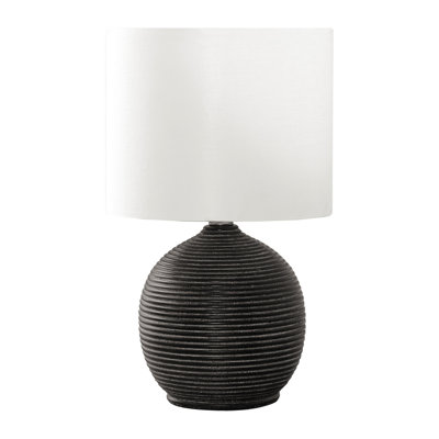 Indoor Table Lamp, Black Beehive Shape, 16 Inch, Ivory Drum Shade