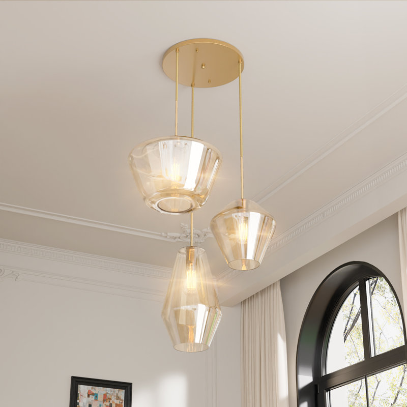 3 - Light Cluster Pendant Modern Dimmable Chandelier With Glass Shade
