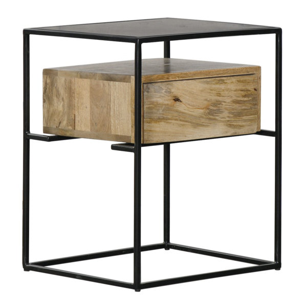 Edmonds Small Steel and Wood End Table, Side Tables
