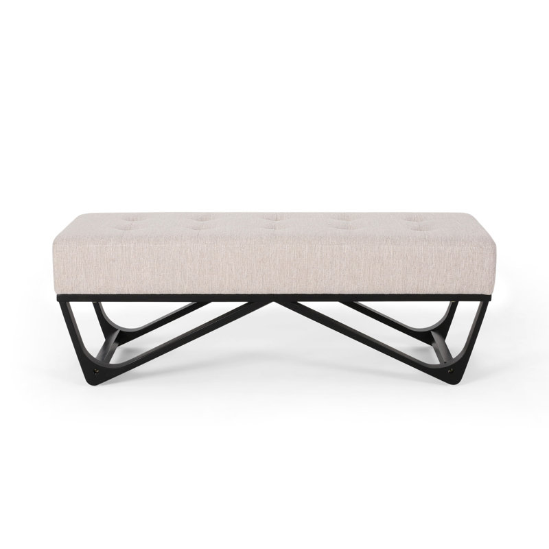 Modern Featuring Upholstery And Sleek Black Legs Elegant Button- With Cover Graceful Base, Beige