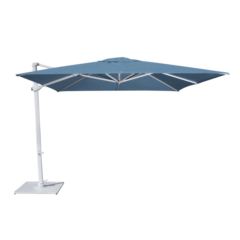 Pavone 10' Square Cantilever Umbrella (Grip Handle), Double Stack Plate - Medium, Mineral Blue, Grey