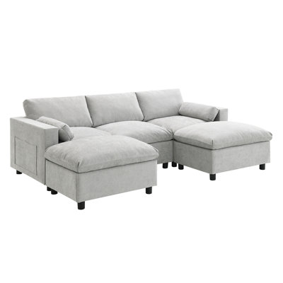 [NEW SKU of N723S8723C]84.5'' Modular Sectional Sofa with Storage Pockets, 5 Seat U Shaped Chenille Couch Set with Pillows, Free Combination Modern Cloud Sofa with Movable Ottoman