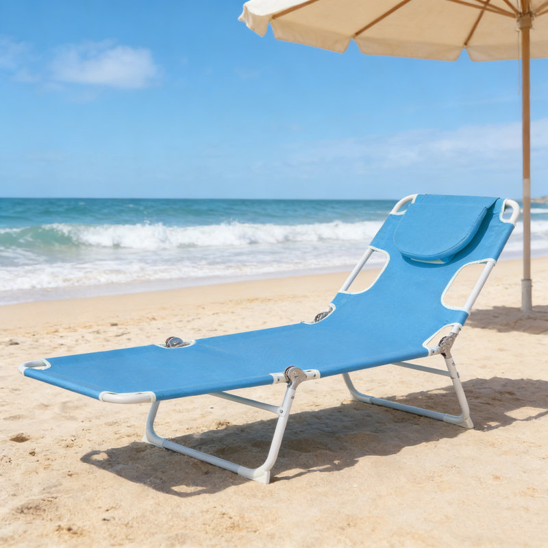 Beach Portable Lay Flat Folding Backpack Beach Lounge Chair With Backpack Straps And Storage Pouch, Blue