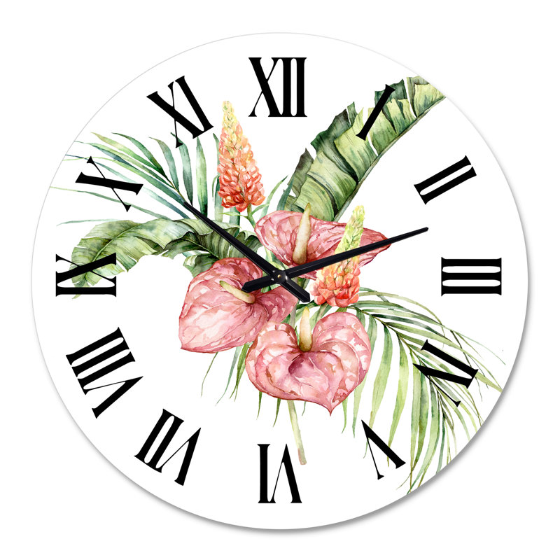 Horloge murale traditionnelle avec lupin et feuilles II, Grand