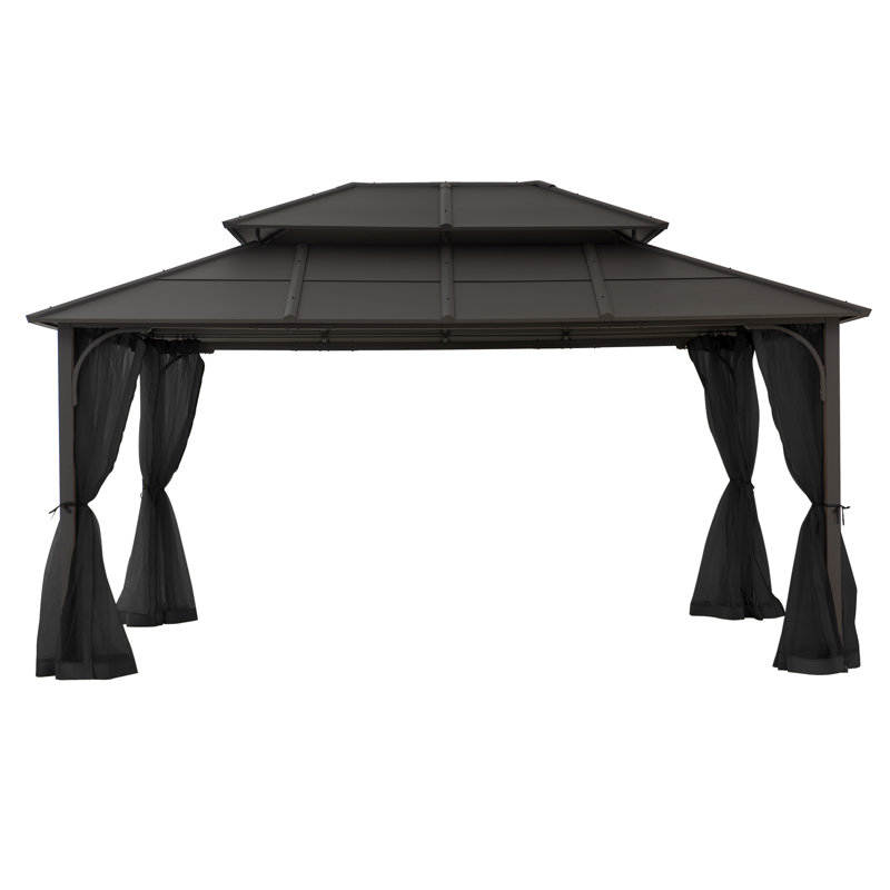 Sunjoy 12 x 16 ft. Black Steel Hardtop Gazebo with Netting