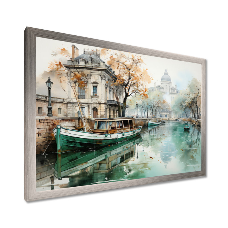Paris Canal Saintmartin Reflections I - Cityscapes Canvas Wall Art, H 12 po x l 20 po x P 1 po, Cadre simple argenté