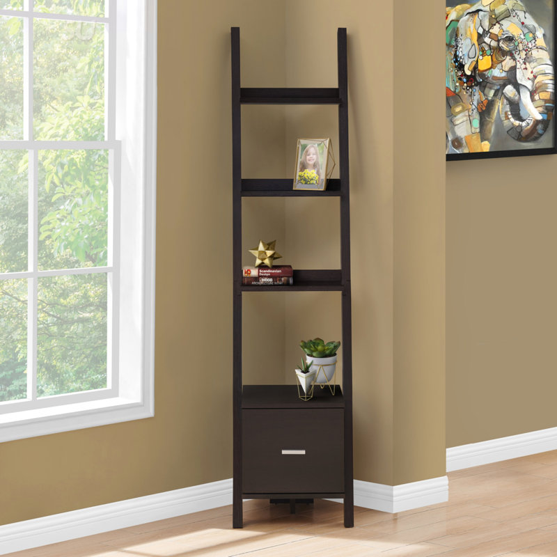 Bibliothèque, étagère, coin, échelle, H 69 po, bureau, chambre à coucher, stratifié brun