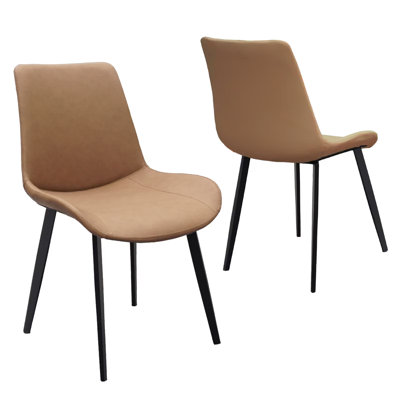 Chaise de salle à manger en cuir de polyuréthane brun avec pieds en métal, ensemble de 2 chaises rembourrées modernes pour la cuisine
