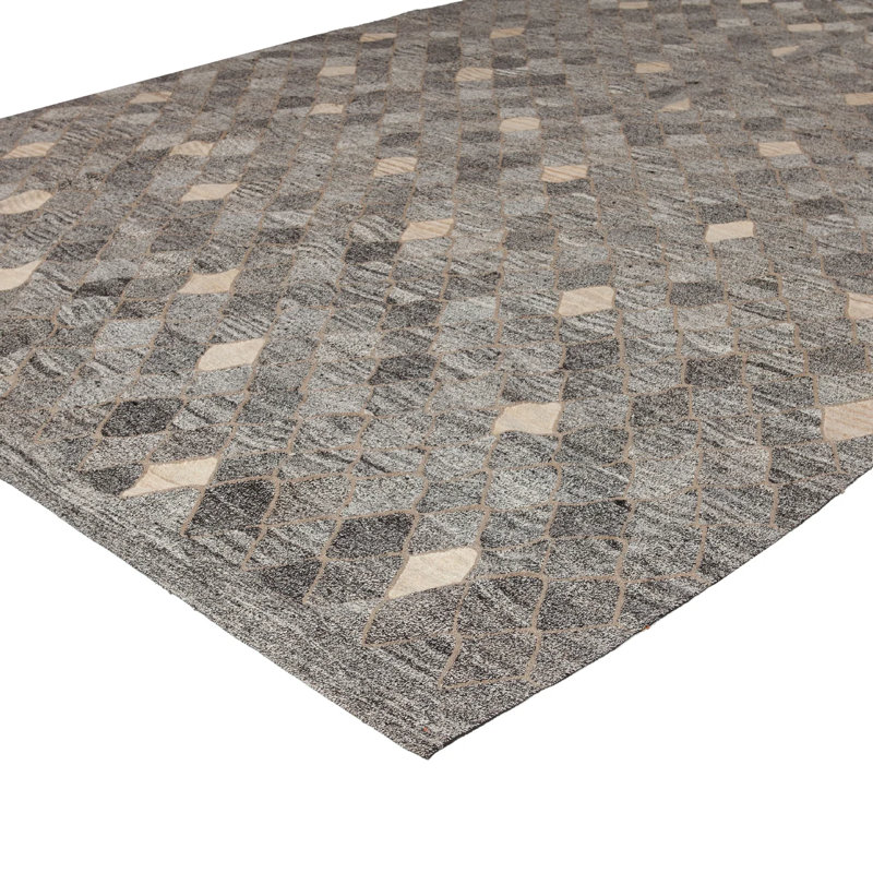 Gray Flatweave Wool Rug - 10'1" x 13'11"