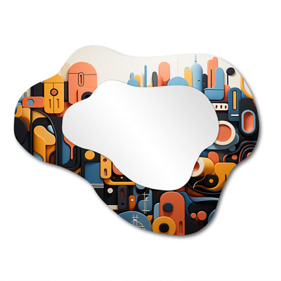 Vadie Blue and yellow dynamic abstract Shapes fusion I - Shapes Asymmetrical Unique Wall Mirror Decor, Blue Cloud Large Mirror, Printed Metal Art