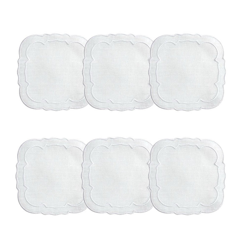 Linho Coaster: Scalloped Square Coaster , White