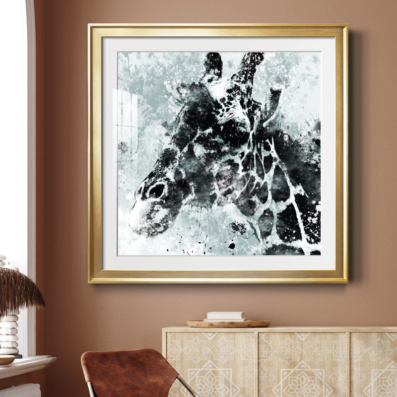 Girafe - peinture encadrée, H 34,5 po x l 34,5 po x P 1,5 po, Papier encadré doré
