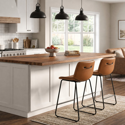 Modern Faux Leather Counter Stool With Low Back Sled Base Footrest