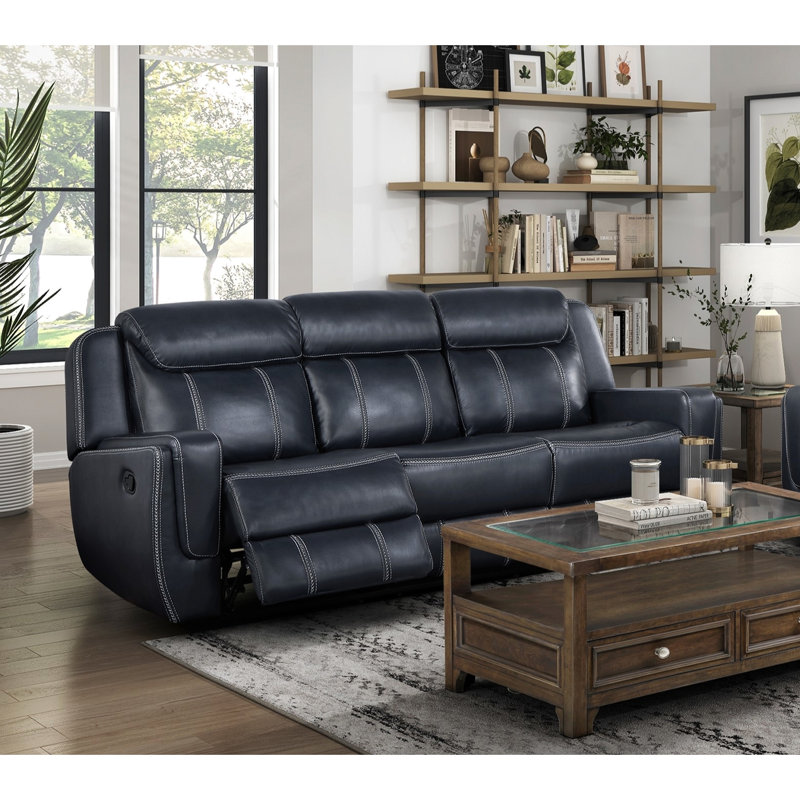 2 pièces inclinables avec revêtement bleu respirant, porte-gobelets et console de rangement cachée en cuir pour salon moderne