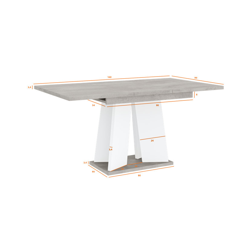 Extendable Dining Table Alekzander, Light Grey/White