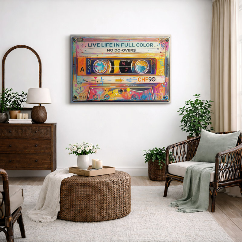 Cassette, œuvres d'art musicales rétro, impression sur toile encadrée, H 16 po x l 24 po x P 1,5 po, Toile tendue