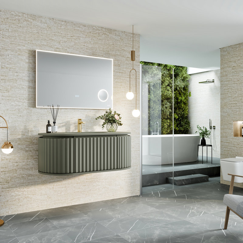 Eviva Haven 39" Green Wall-Mounted Bathroom Vanity with Solid Surface Top