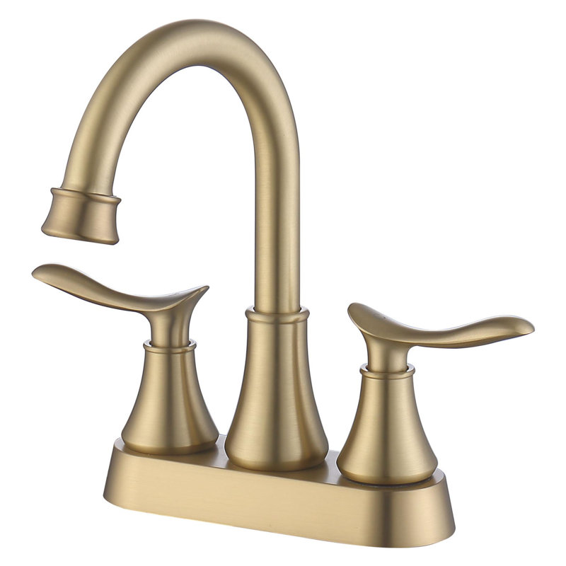 2-Handle 4-Inch Bathroom Faucet, Bathroom Vanity Sink Faucets with Pop-up Drain and Supply Hoses, Brushed Gold