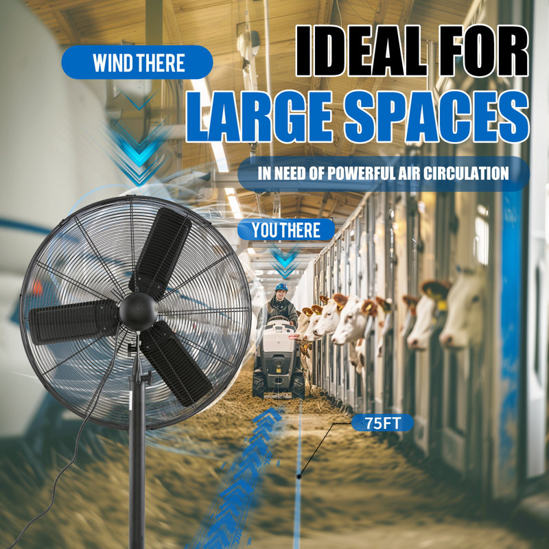 iLiving 30-Inch Black Adjustable Height Pedestal Floor Fan
