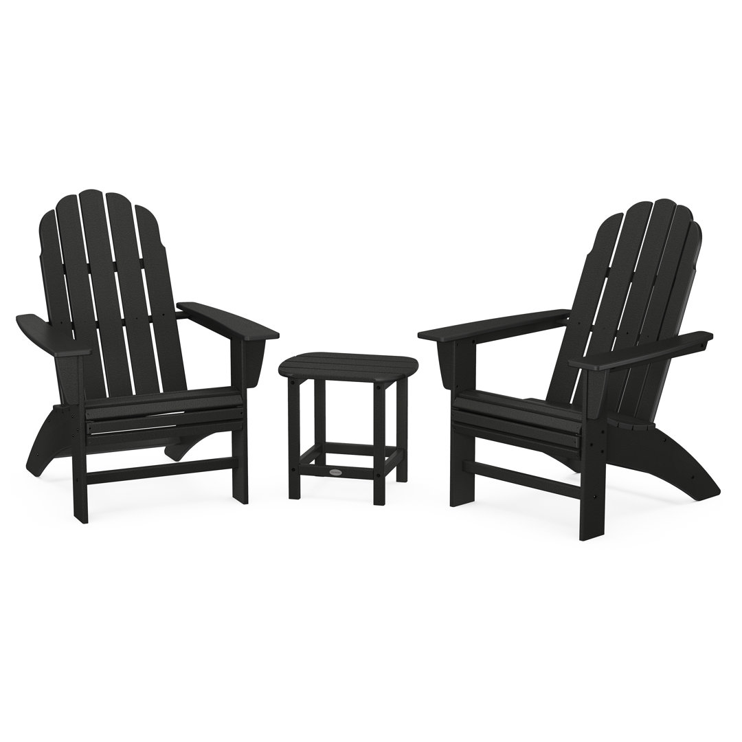 Vineyard 3-Piece Curveback Adirondack Set with South Beach 18" Side Table POLYWOOD® Frame 