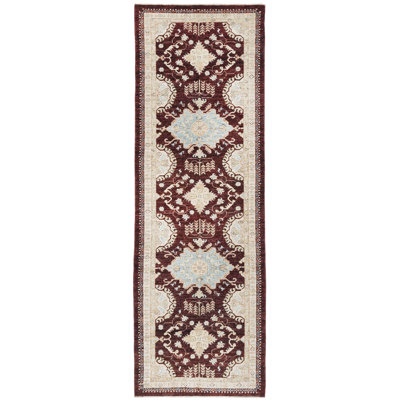 Tapis de la zone en laine de couloir 2 pi 9 po x 8 pi 4 po one-of-kind-brun main noué la Vegetable Dye