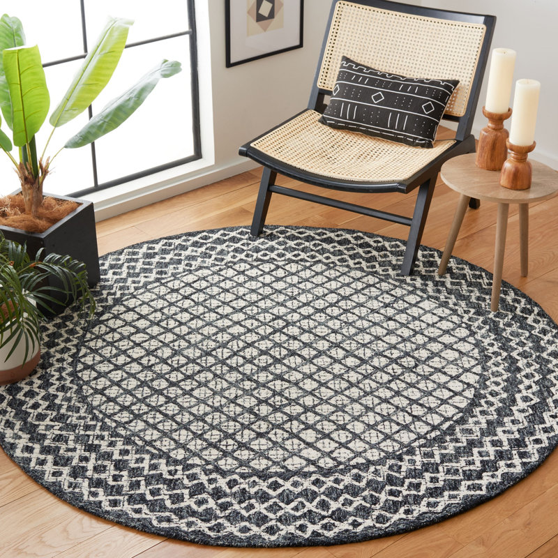 Tapis géométrique en laine touffeté à la main Sherlita, Rond 6 pi