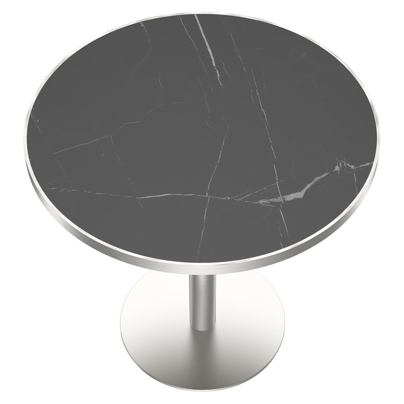 Table bistro ronde de 31,5 pouces avec plateau en faux marbre et plateau en métal robuste, facile à assembler, diamètre de la structure en métal robuste