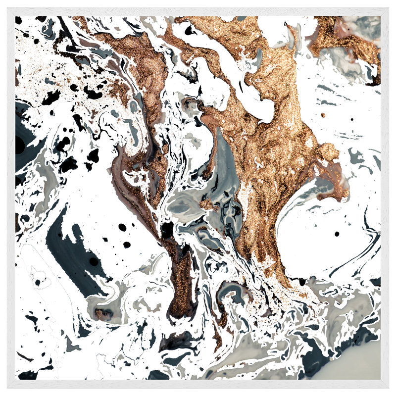 Aryahna Bronze Marble - Single Picture Frame Print, 76cm H x 76cm W x 4cm D, White Framed