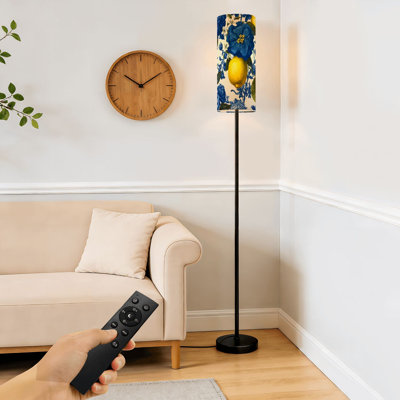 Floor Lamp  Blue Floral Yellow Lemons White Dimmable Modern Standing Lamp with Remote Control Footswitch Bulb Lampshade Tall Pole Corner Lamp for Living Room Bedroom Office